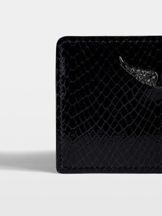 Porte-Cartes ZV Pass Glossy Wild Embossé - Porte-cartes en cuir brillant effet python à charm ailes en strass.