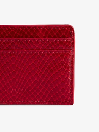 ZV Pass Glossy Wild Embossed Card Holder - Glossy python-effect leather card holder with rhinestone wing charm.