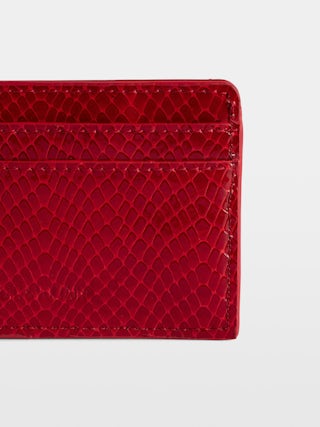 ZV Pass Glossy Wild Embossed Card Holder - Glossy python-effect leather card holder with rhinestone wing charm.