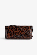 Borderline Leopard Clutch - Women’s brown patent leather leopard-print clutch with shoulder strap with wings charm.