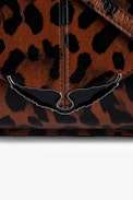 Borderline Leopard Clutch - Women’s brown patent leather leopard-print clutch with shoulder strap with wings charm.