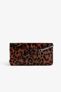 Borderline Leopard Clutch - Women’s brown patent leather leopard-print clutch with shoulder strap with wings charm.