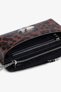 Borderline Leopard Clutch - Women’s brown patent leather leopard-print clutch with shoulder strap with wings charm.