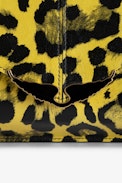 Borderline Leopard Clutch - Women’s patent yellow leather leopard-print clutch with shoulder strap with wings charm.