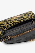 Borderline Leopard Clutch - Women’s patent yellow leather leopard-print clutch with shoulder strap with wings charm.