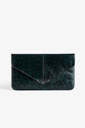 Borderline Leopard Pouch - Women’s green leopard-print patent leather envelope clutch with wings charm.