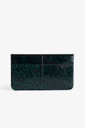 Borderline Leopard Pouch - Women’s green leopard-print patent leather envelope clutch with wings charm.