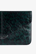 Borderline Leopard Pouch - Women’s green leopard-print patent leather envelope clutch with wings charm.