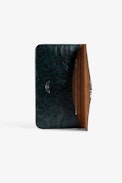 Borderline Leopard Pouch - Women’s green leopard-print patent leather envelope clutch with wings charm.