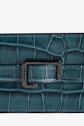 Le Cecilia Pass Embossed Card Holder - Women’s green croc-embossed leather card holder with C buckle.