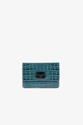 Le Cecilia Embossed Wallet - Women’s green croc-embossed leather wallet with flap.