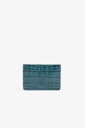 Le Cecilia Embossed Wallet - Women’s green croc-embossed leather wallet with flap.