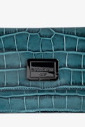 Le Cecilia Embossed Wallet - Women’s green croc-embossed leather wallet with flap.