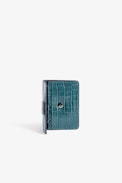 Le Cecilia Embossed Wallet - Women’s green croc-embossed leather wallet with flap.
