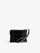 Clutch Mini Uma Gesteppt - Schwarze, gesteppte Clutch mit Flügel-Charm für Damen.