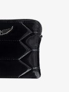 Clutch Mini Uma Gesteppt - Schwarze, gesteppte Clutch mit Flügel-Charm für Damen.