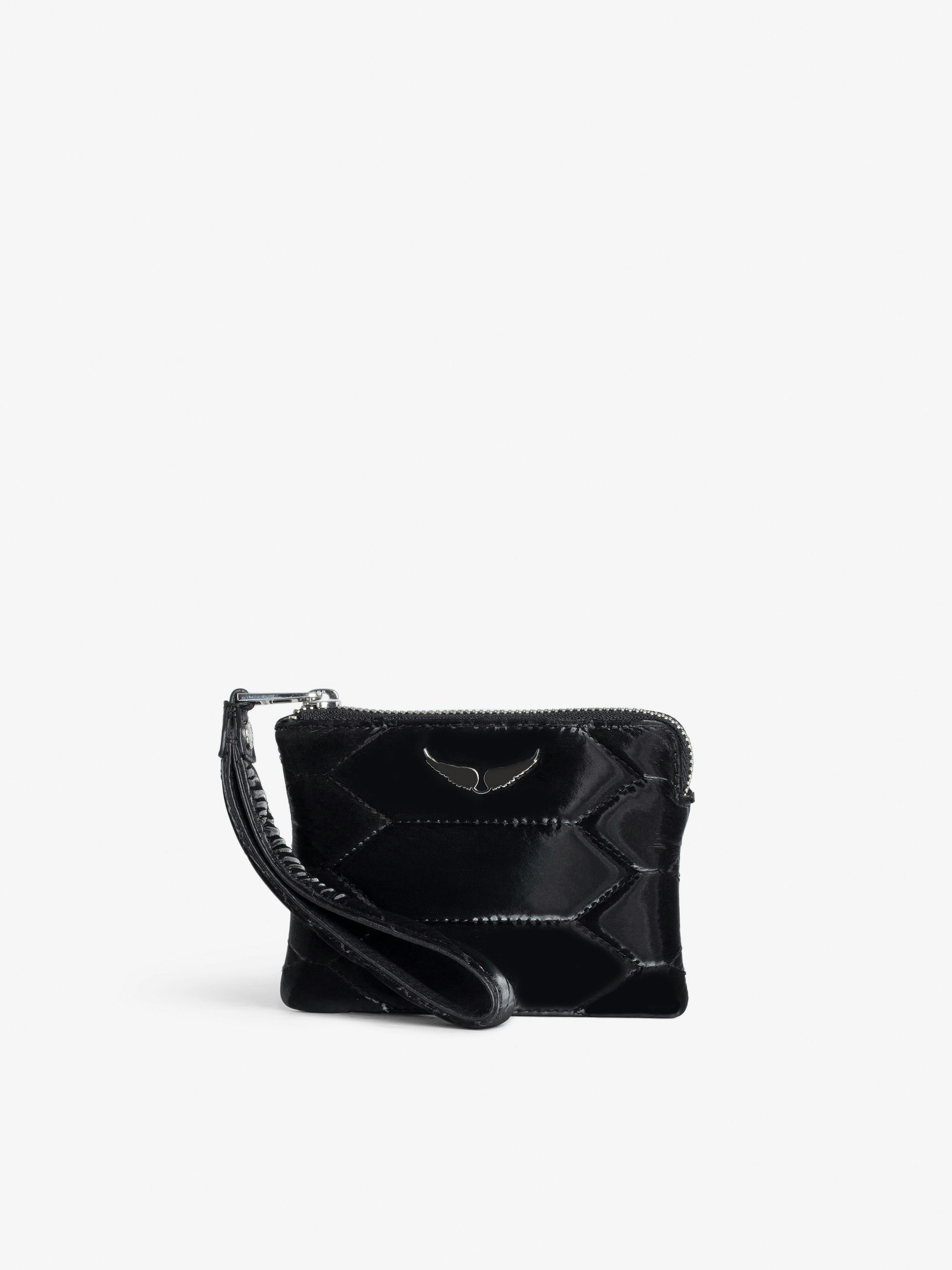 Mini Uma Quilted Clutch - Women’s black quilted clutch with wings charm.