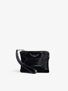 Clutch Mini Uma Gesteppt - Schwarze, gesteppte Clutch mit Flügel-Charm für Damen.