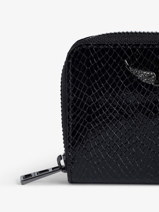 Portafoglio Mini ZV Glossy Wild Goffrato - Portafoglio in pelle lucida effetto pitone ornato con un charm a forma di ali con strass.