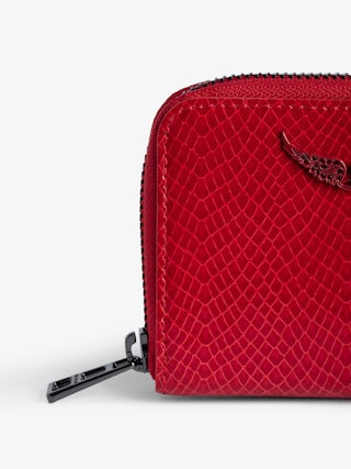 Portafoglio Mini ZV Glossy Wild Goffrato - Portafoglio in pelle lucida effetto pitone ornato con un charm ad ali con strass.