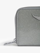 Mini ZV Infinity Patent Coin Purse - Silver glitter patent leather wallet with wings charm.