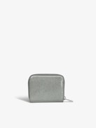 Mini ZV Infinity Patent Coin Purse - Silver glitter patent leather wallet with wings charm.