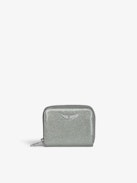 Mini ZV Infinity Patent Coin Purse - Silver glitter patent leather wallet with wings charm.