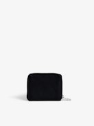 Mini ZV Dotted Swiss Coin Purse - Women’s black grained leather wallet with studs and wings charm.