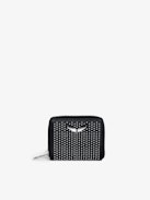 Mini ZV Dotted Swiss Coin Purse - Women’s black grained leather wallet with studs and wings charm.