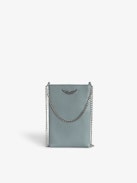 Pochette para Teléfono Pouch Rock - Funda para teléfono de cuero, cadenas y firma de alas.