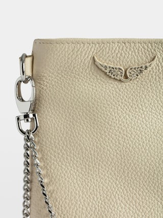 Phone Pochette Pouch Rock - Leather phone case clutch with chains and wing signature.