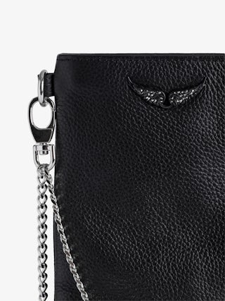 Phone Pochette Pouch Rock - Leather phone case clutch with chains and wing signature.