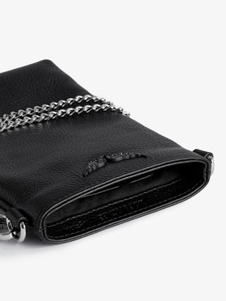 Phone Pochette Pouch Rock - Leather phone case clutch with chains and wing signature.