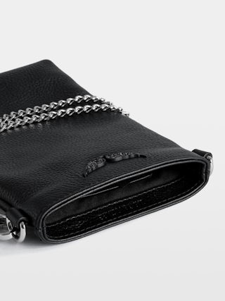 Phone Pochette Pouch Rock - Leather phone case clutch with chains and wing signature.