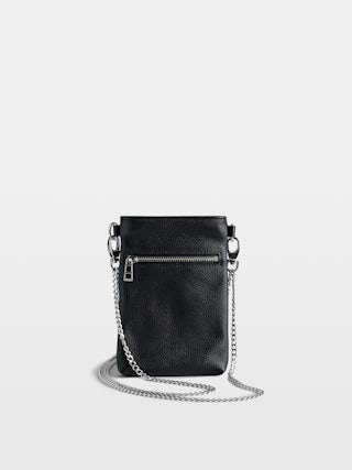 Phone Pochette Pouch Rock - Leather phone case clutch with chains and wing signature.