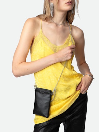 Phone Pochette Pouch Rock - Leather phone case clutch with chains and wing signature.