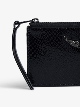 Porta Carte ZV Card Glossy Wild Goffrato - Porta carte in pelle lucida effetto pitone con charm a forma di ali.