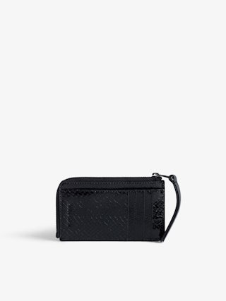 Porta Carte ZV Card Glossy Wild Goffrato - Porta carte in pelle lucida effetto pitone con charm a forma di ali.