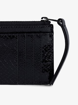 Porta Carte ZV Card Glossy Wild Goffrato - Porta carte in pelle lucida effetto pitone con charm a forma di ali.