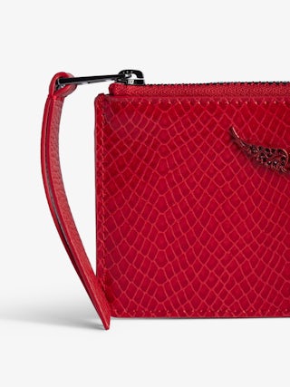 Porta Carte ZV Card Glossy Wild Goffrato - Porta carte in pelle lucida effetto pitone con charm a forma di ali.