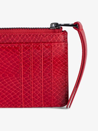 Porta Carte ZV Card Glossy Wild Goffrato - Porta carte in pelle lucida effetto pitone con charm a forma di ali.