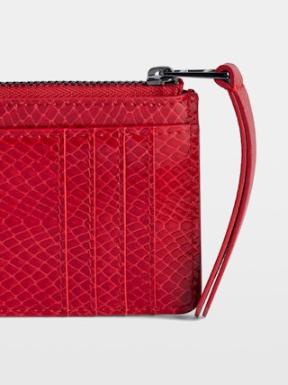 ZV Card Glossy Wild Embossed Card Holder - Glossy python-effect leather card holder with wing charm.