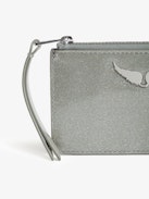 ZV Card  Infinity Patent Card Holder - Silver glitter patent leather card holder with wings charm.