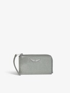 ZV Card  Infinity Patent Card Holder - Silver glitter patent leather card holder with wings charm.