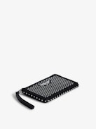 ZV Card Dotted Swiss Card Holder - Women’s black grained leather card holder with studs, piping and wings charm.