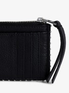 ZV Card Dotted Swiss Card Holder - Women’s black grained leather card holder with studs, piping and wings charm.