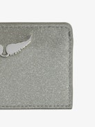 ZV Pass Infinity Patent Card Holder - Silver glitter patent leather card holder with card slots and wings charm.