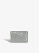ZV Pass Infinity Patent Card Holder - Silver glitter patent leather card holder with card slots and wings charm.