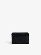 ZV Pass Dotted Swiss Card Holder - Women’s black grained leather card holder with studs and wings charm.