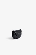Pochette Secret Glossy Wild Embossé - Pochette en cuir brillant noir effet python à charm ailes et anneau.